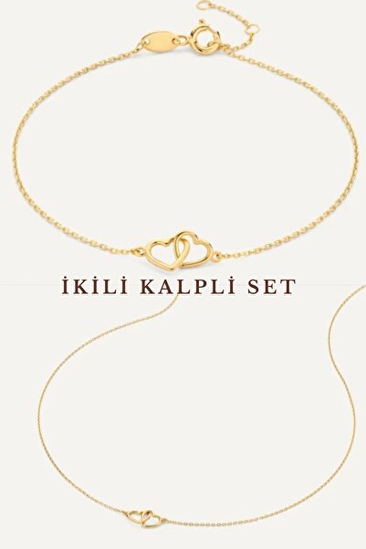 Hepimitu İkili Kalp Altın Takı Seti