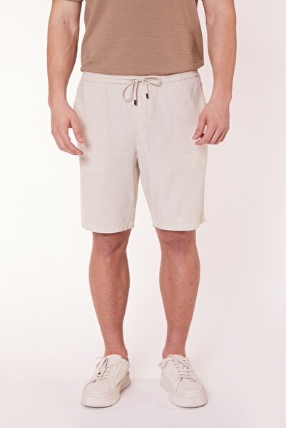 BRACCAS Ανδρικό σορτς Jogger Beige λινό με πλαϊνές τσέπες και κορδόνια στη μέση