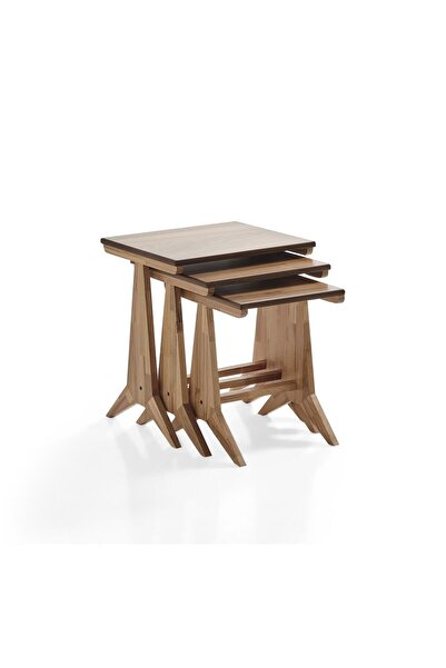 ReHome Dubai Üçlü Zigon Sehpa | Ceviz | Kayın Sehpa