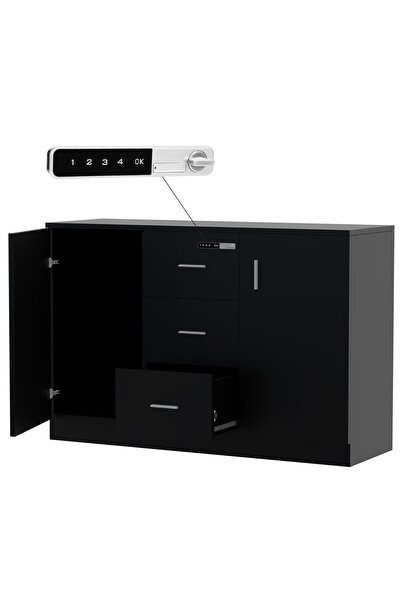 Mahmayi خزانة تخزين جلاس 1147 مع 3 أدراج تخزين و2 باب جانبي مع قفل شاشة تعمل ...