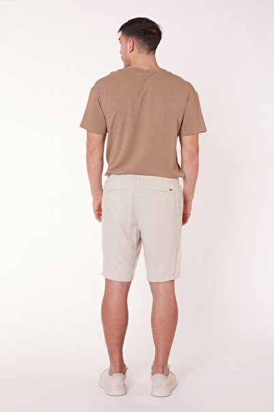 BRACCAS Ανδρικό σορτς Jogger Beige λινό με πλαϊνές τσέπες και κορδόνια στη μέση