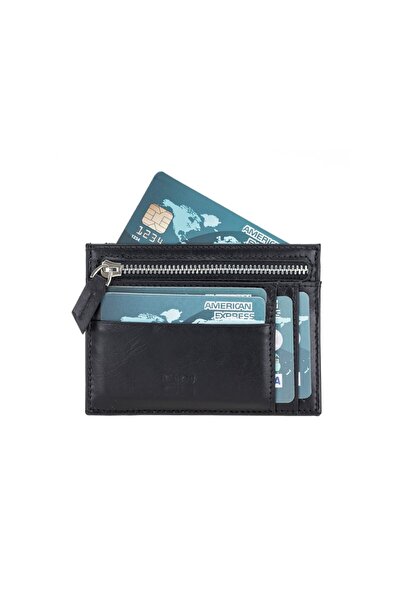 Bouletta Zip Deri Kadın Fermuarlı Kartlık Rst1 Siyah