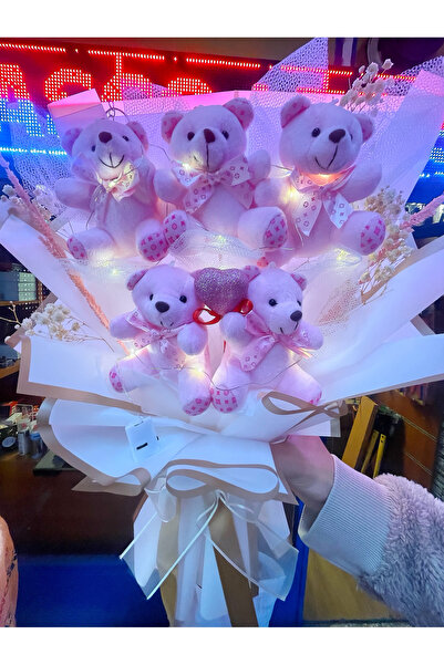 maasco Hediyelik Pembe Ayıcık Büketi - Sevgiye Özel Buket (IŞIKLI)