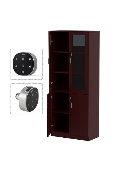 Mahmayi Argent 1123 Full Height Wooden Bookshelf Cabinet with Digital Lock for Home-Apple Cherry