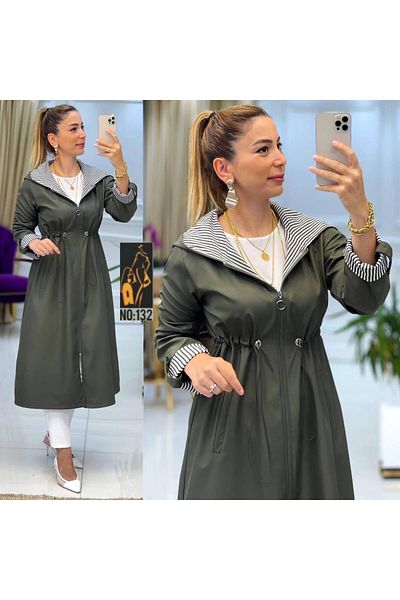RACE FASHİON Trench impermeabil din material Bondit în dungi Rc5010