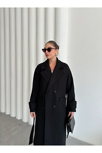 Laluvia Černý nový kabát Tokyo Long Stamp - 509029