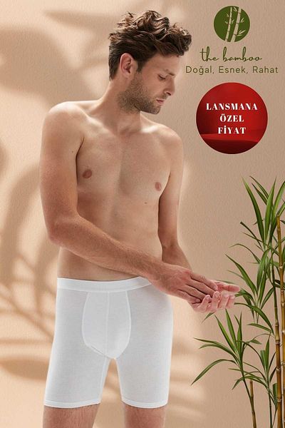 ERDEM İÇ GİYİM Weweus White Ανδρικό Super Thin Natural Bamboo Luxury Long Boxer 1013