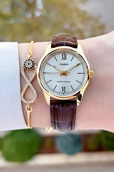 Casio Kadranı Gold Kordonu Kahverengi Renk Kadın Kol Saati