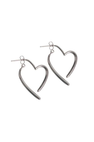 FOURSOLOS Steel Women's Earrings, Double-Sided Heart, Silver Color, No:62