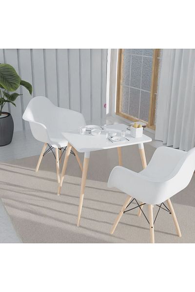 Mahmayi Dining Table with Chair Sets for Home Office (Arm Chair White, Dining Set 2