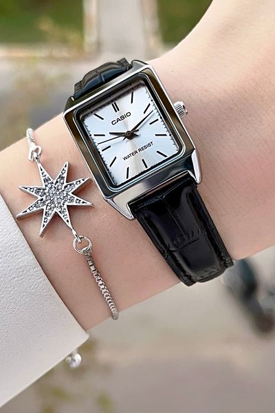Casio Black Color Women's Wristwatch with Silver Cord