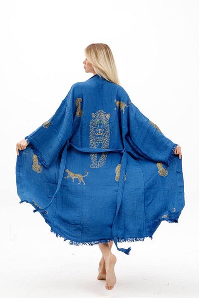 Befera Design Kimono muselină 100% bumbac halat de baie cu imprimeu leopard Rochie caftan
