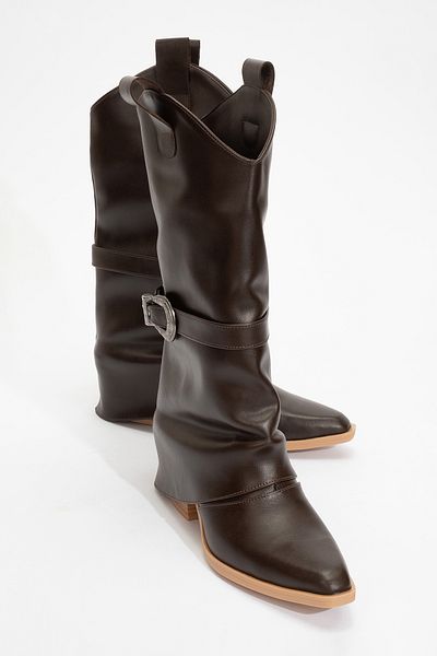 LuviShoes Γυναικείες κοντές μπότες με χοντρό τακούνι OKUS Brown Skin