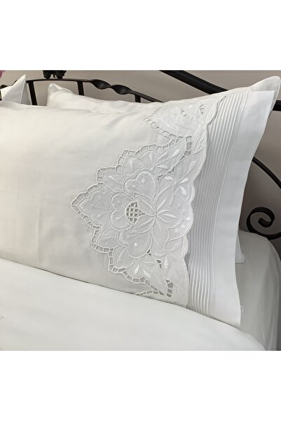 OYA home طقم غطاء لحاف من القطن والساتان باللون الأبيض - 6 قطع