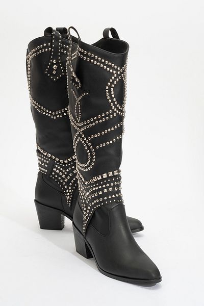 LuviShoes DRAGA Μαύρες γυναικείες μπότες με χοντρό τακούνι Trock