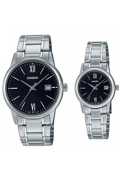 Casio Silver Color Lover's Wrist Watch with Black Band