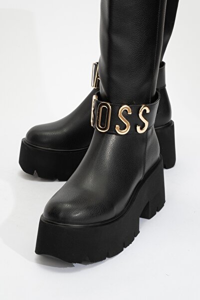 LuviShoes Dámské boty na podpatku na platformě DORAS Black Skin