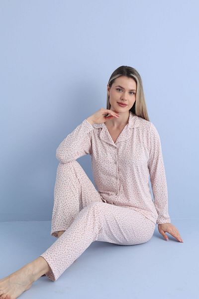 pijamacity Set pijamale cu nasturi cu model din bumbac pentru femei