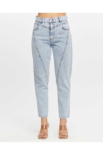 SHEVEGA Women's Light Blue Front Seal Piece Mom Jeans Pants
