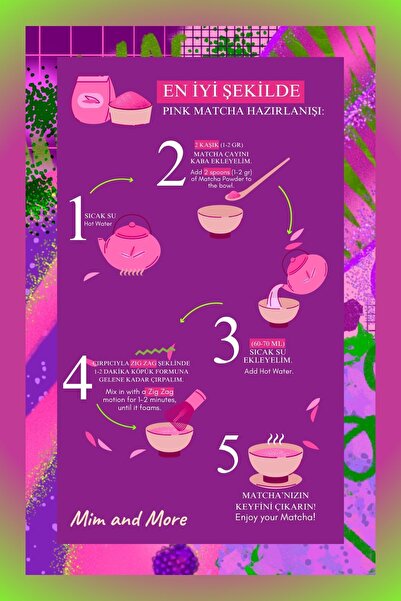 Mim and More Pink Berry Matcha - Böğürtlen Aromalı Pembe Superfood Matcha Tozu, 100 gr