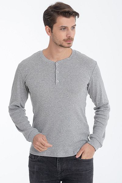 ERDEM İÇ GİYİM Erdem Gray Buttoned Camisole Long Sleeve T-shirt 1126