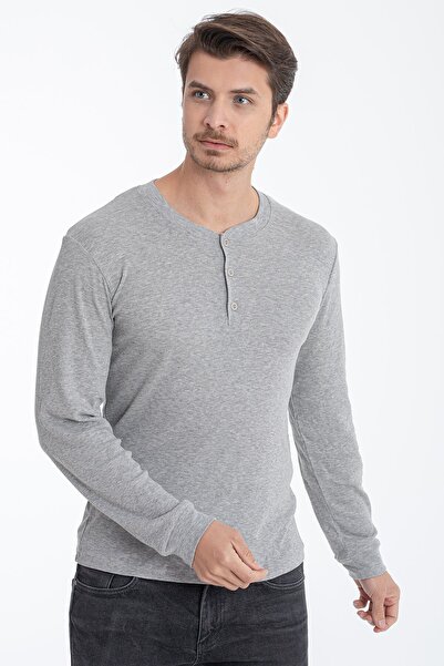 ERDEM İÇ GİYİM Erdem Gray Buttoned Camisole Long Sleeve T-shirt 1126