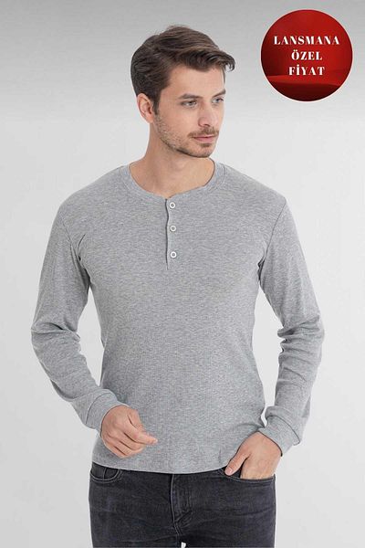 ERDEM İÇ GİYİM Erdem Gray Buttoned Camisole Long Sleeve T-shirt 1126