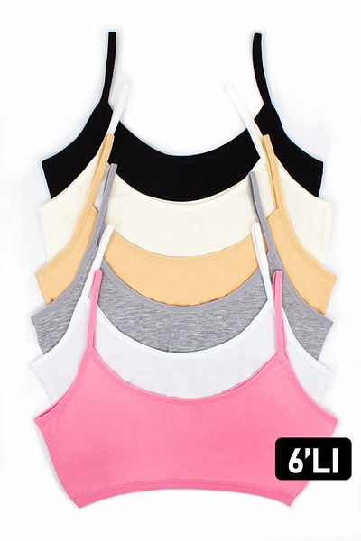 Öts Girl's Colorful 6-Piece Non-Pad Training Bra, Cotton Flexible Bustier, Young Girl's Half Tank