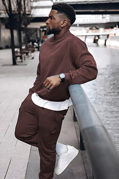 YAKAMEL Set de trening pentru bărbați, cu gât crewneck, din bumbac rasfățurat...