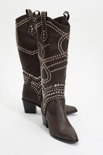LuviShoes DRAGA Καφέ Γυναικείες μπότες με χοντρό τακούνι Trock