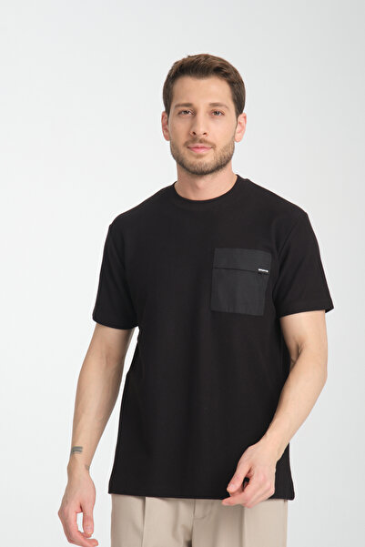 Frappoli Πλεκτό ανδρικό μπλουζάκι με λαιμόκοψη από 100% βαμβάκι