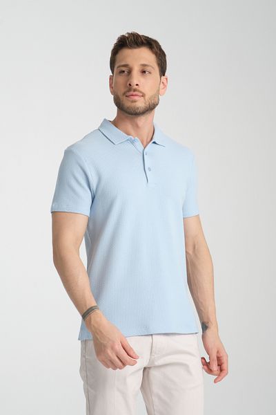 Frappoli Ανδρικό μπλουζάκι πόλο με γιακά Waffle - Regular Fit, 100% βαμβάκι, με κουμπί