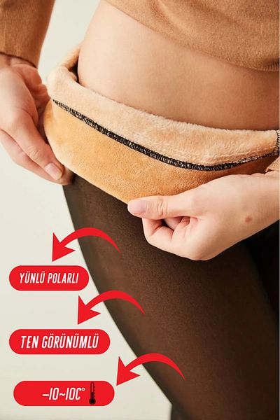 Zec Style Black Skin Look Winter Pantyhose with Thermal Plush Inside