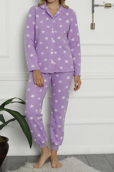 Nicoletta Dámský set plyšového pyžama na knoflíky Welsoft Shirt LILA