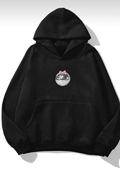 NO 601 سترة شتوية بغطاء للرأس على شكل كرة ديسكو سوداء للنساء