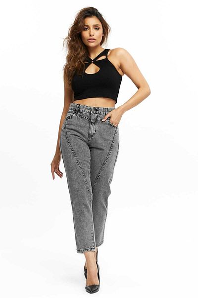 SHEVEGA Women's Smoked Front Seal Piece Mom Jeans Pants