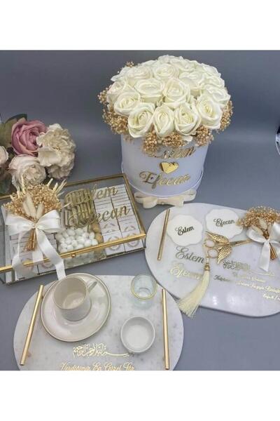 gifthomeshop Nişan Çiçek, Çikolata, Tepsi 4'lü Set