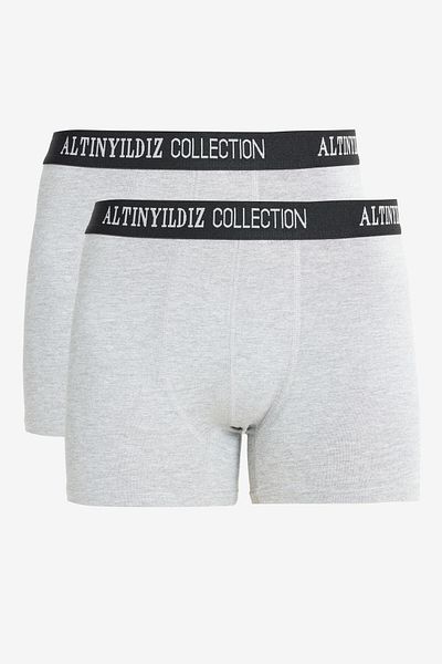 ALTINYILDIZ CLASSICS Men's Premium Cotton Grey 2 Pack Standard Fit Regular Fit Patterned Stretchy Boxer Pack