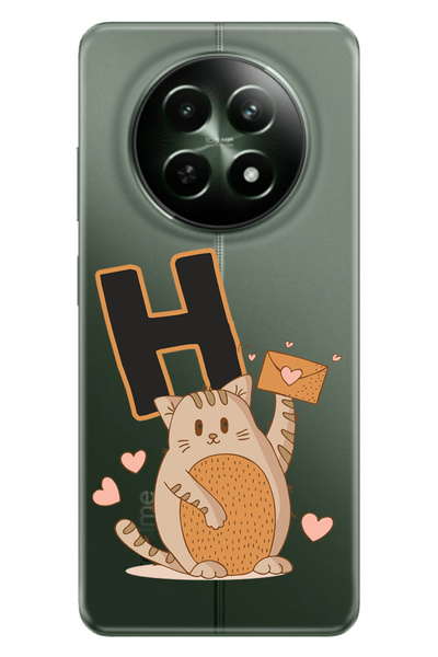 realme 12 4G RMX3871 Kılıf Desenli TPU Cover Silikon Kedili H Harfi