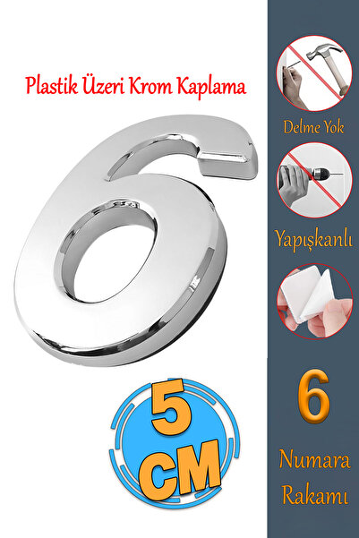Badem10 Yapışkanlı Kapı Numarası Küçük Boy 50 mm 5 cm Numara 6 Rakam Altı Say...