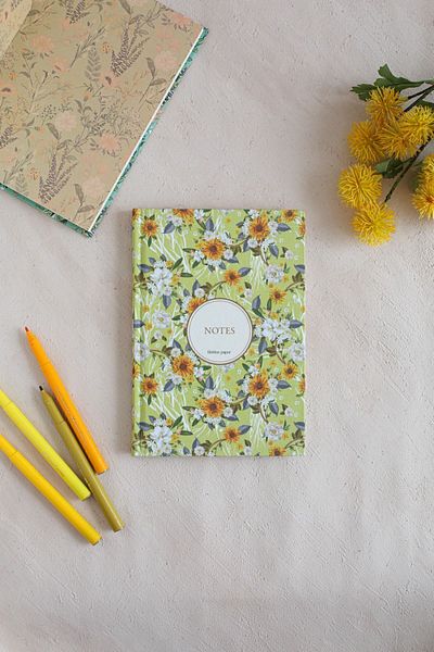 hiddenpaperco Caiet cu copertă rigidă din pânză florală / Linie