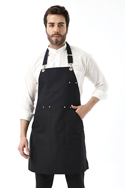 Bilenn Tekstil Barista Halter Apron with Kangaroo Pocket - Black