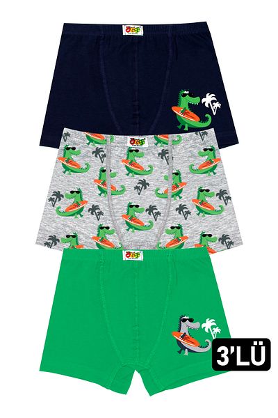 Öts Boy's 3-Piece Colorful Dinosaur Printed Cotton Lycra Boxer