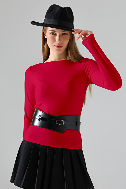 Şiir Jerdev Women Coral Soft Textured Boat Neck Long Sleeve Blouse & Top