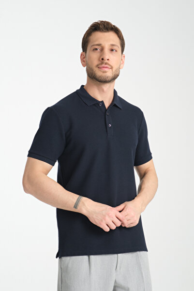 Frappoli Ανδρικό μπλουζάκι με γιακά πόλο με εύκαμπτο πλεκτό κουμπί 100% βαμβάκι