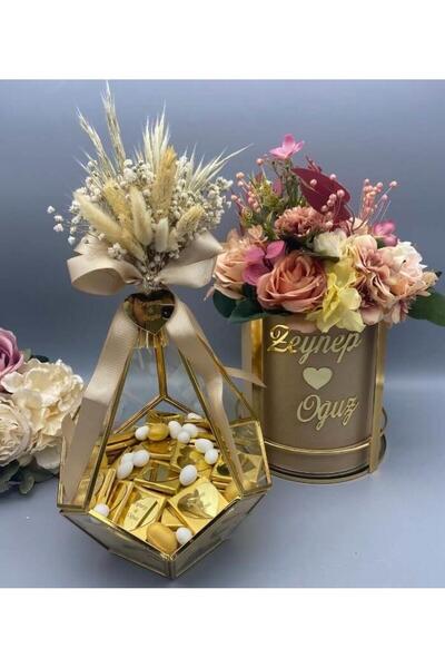 gifthomeshop Prizma Isteme Çikolata Ve Nişan Çiçeği Seti