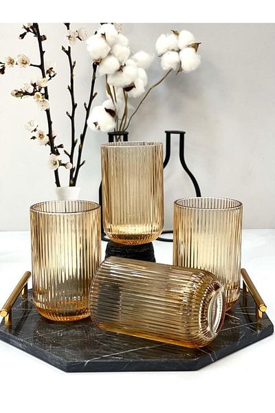 Perotti Imola Amber 4-Piece Glass Cup 440ml