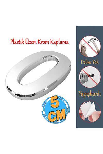 Badem10 Numărul ușii colorat cromat - Adeziv Dimensiune mică 50 mm, 5 cm, 0 cifre, număr zero 1 bucată
