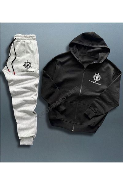 x-compass life Unisex Printed Zippered Cardigan and Sweatpants 2-Piece Combination Set