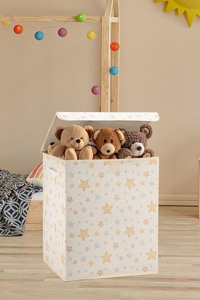 Rope Home Star Patterned Multi-Purpose Toy Laundry Storage Box with Lid Foldable Organizer 30X40X50